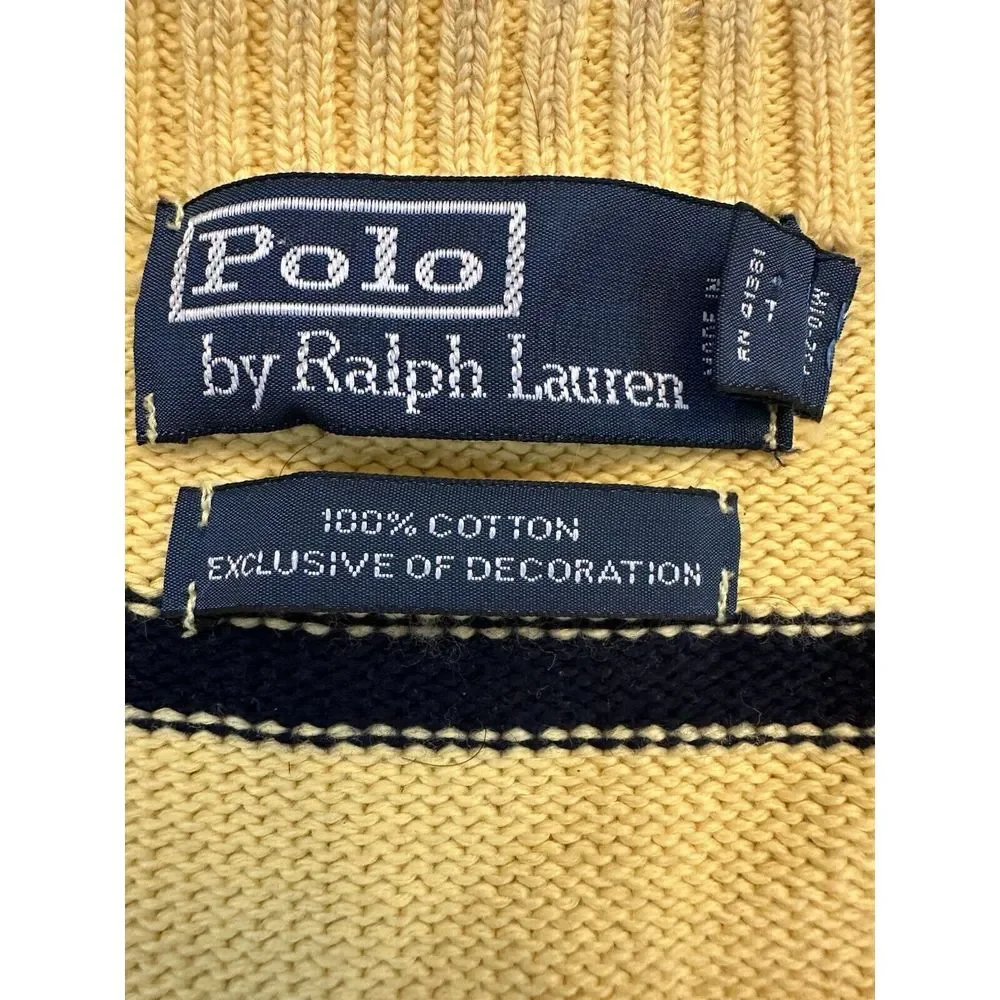 Polo Ralph Lauren Sweater SMALL  Yellow‎ Blue Striped 1/4 Zip Pullover